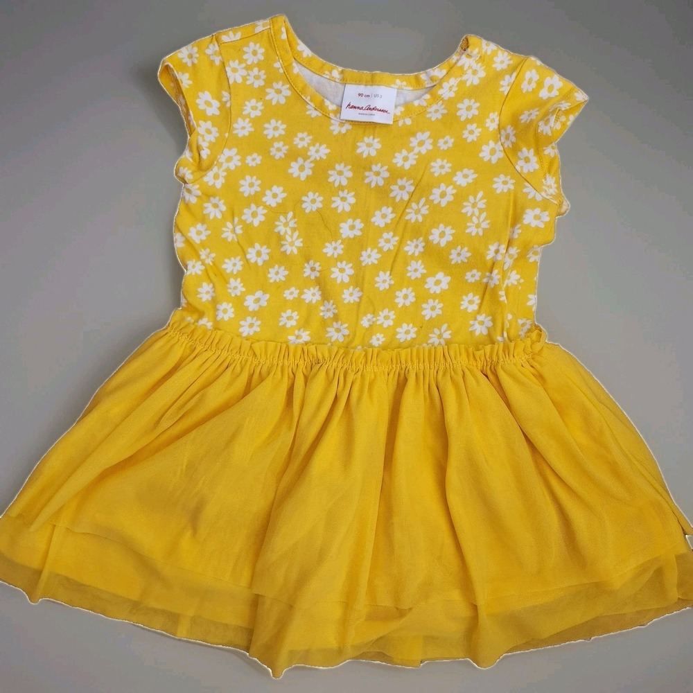 Hanna Andersson Girls Size‎ 3 90cm Yellow Daisy Short Sleeve Dress Tulle Skirt